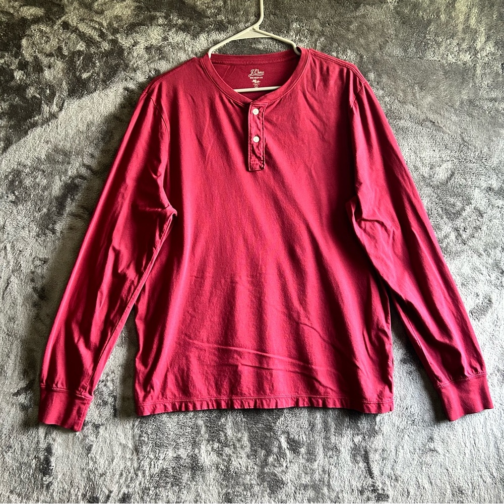 J Crew Broken - In Henley Shirt Mens Large Red Long Sleeve Casual Layering